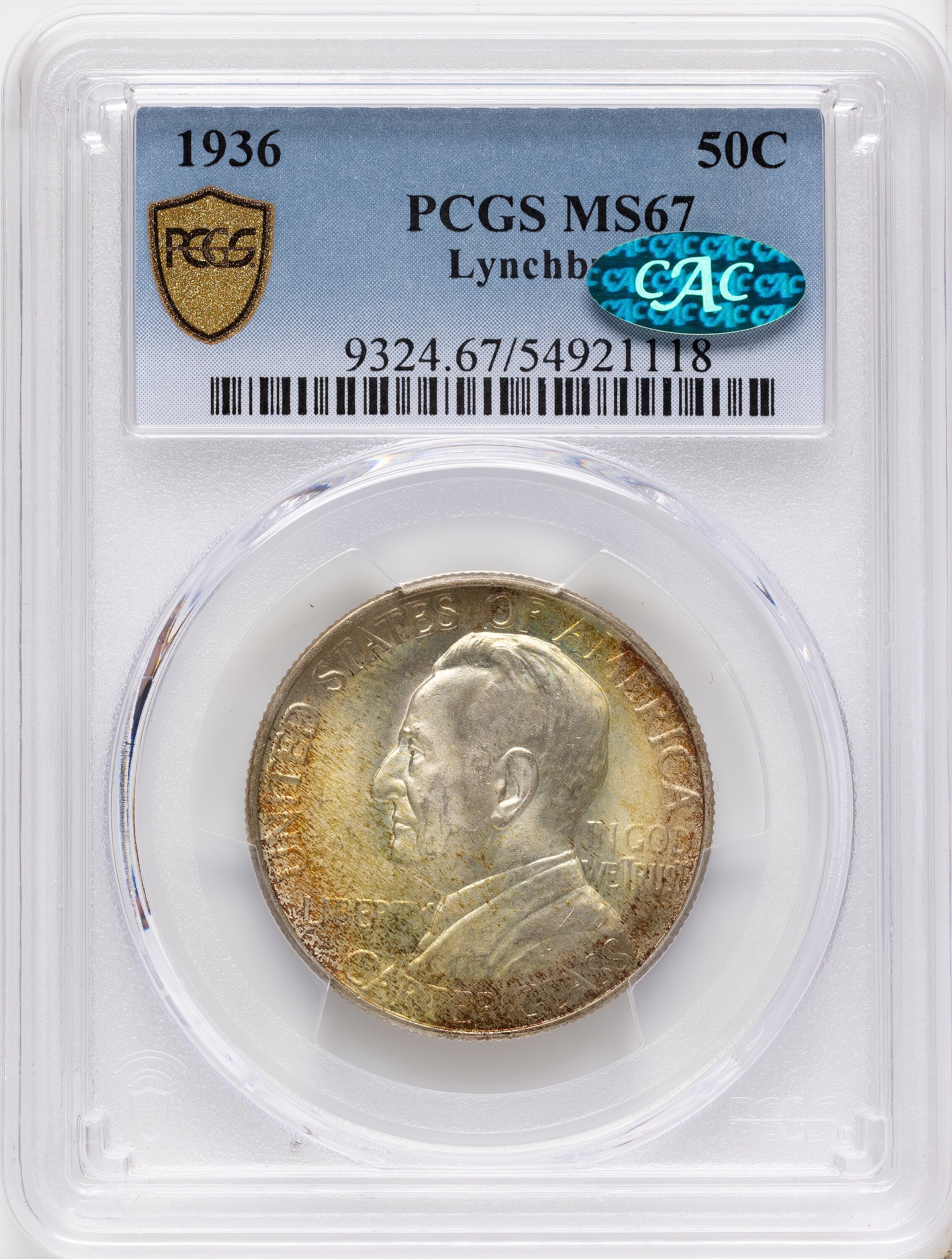 1936 50C Lynchburg CAC Commemorative Silver PCGS MS67