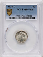 1934-D 10C FB Mercury Dime PCGS MS67
