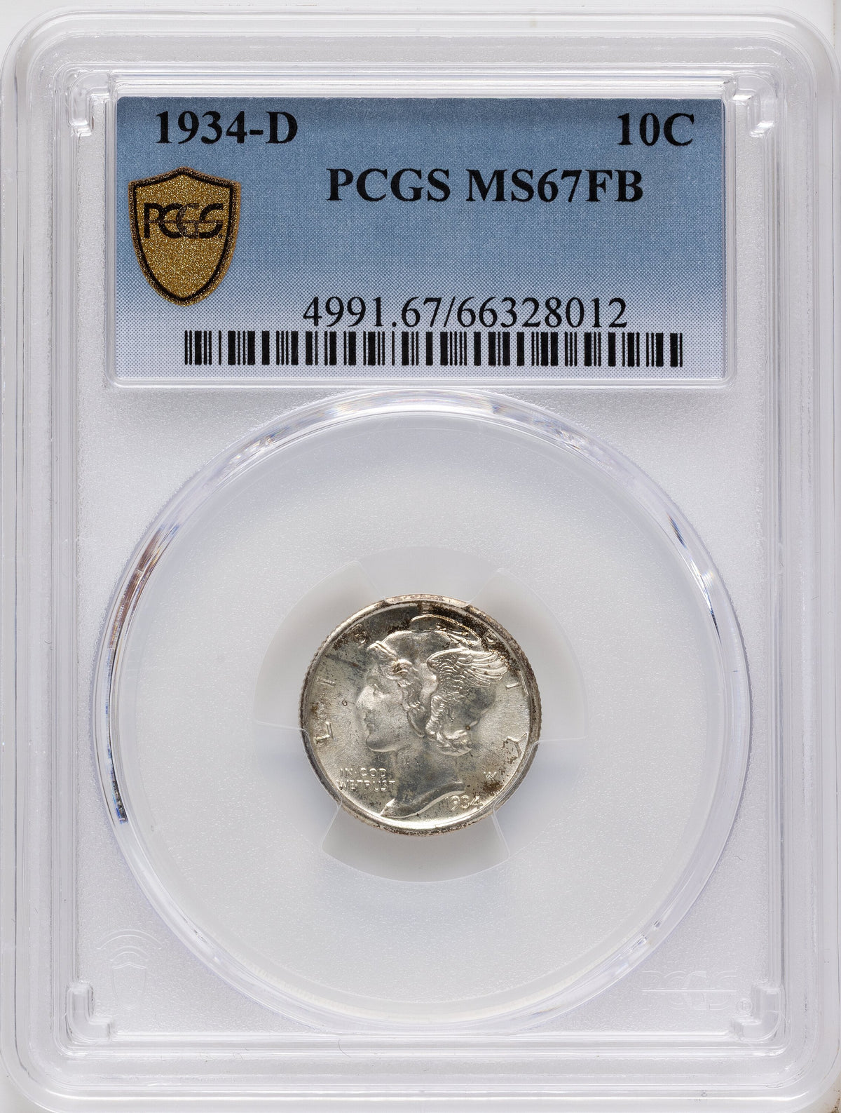 1934-D 10C FB Mercury Dime PCGS MS67