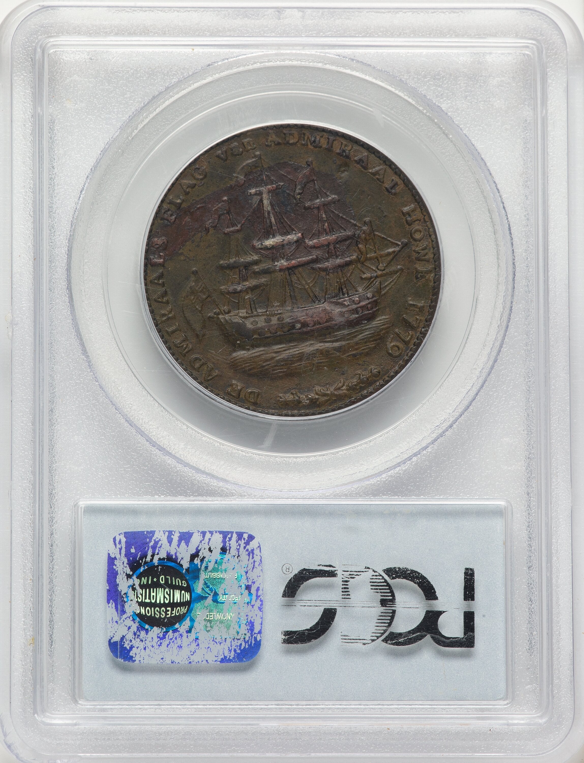 RI SHIP Rhode Island Ship Token Wreath Below Copper BN Colonials PCGS AU55