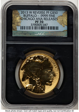 2013-W Reverse Proof Gold Buffalo 1 oz Chicago ANA Gold Buffalo Label NGC PF70