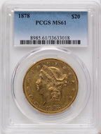 1878 $20 Liberty Double Eagle PCGS MS61