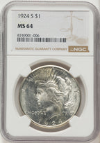 1924-S Peace Dollar NGC MS64