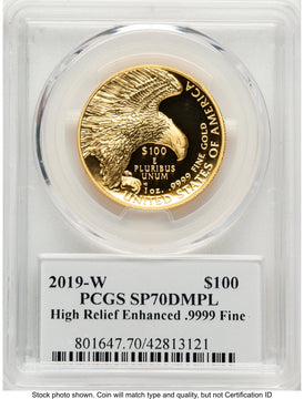 2019-W G$100 American Liberty High Relief Enhanced DMPL 2019 HR Label PCGS MS70