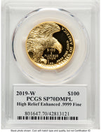 2019-W G$100 American Liberty High Relief Enhanced DMPL 2019 HR Label PCGS MS70