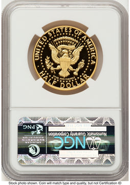 2014-W 50C Gold JFK 50th Anniversary FR JFK Ask Not Label Proof Kennedy Half Dollar NGC PR70