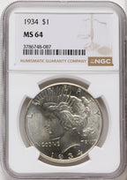 1934 Peace Dollar NGC MS64