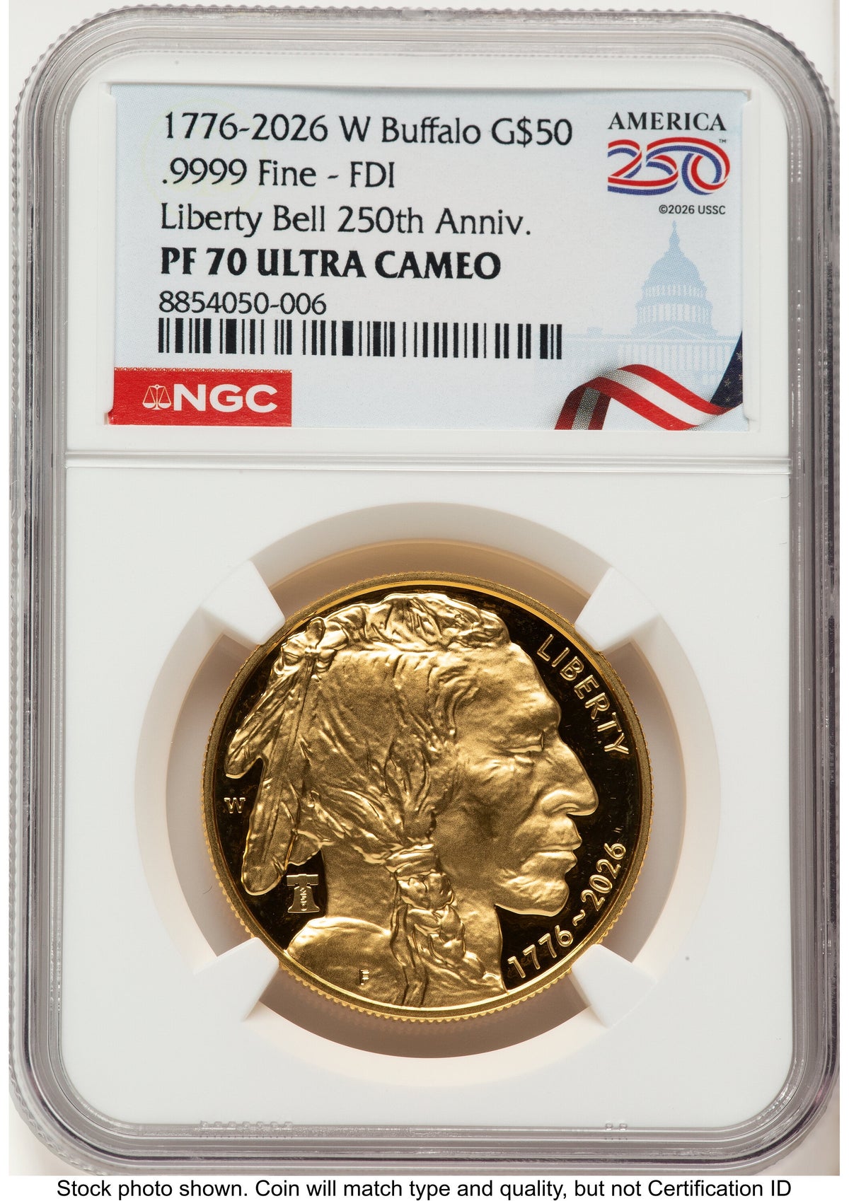 2026-W Proof Gold Buffalo 1 oz FDI America 250 Congress Building Label NGC PF70