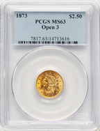 1873 $2.50 Open 3 Liberty Quarter Eagle PCGS MS63
