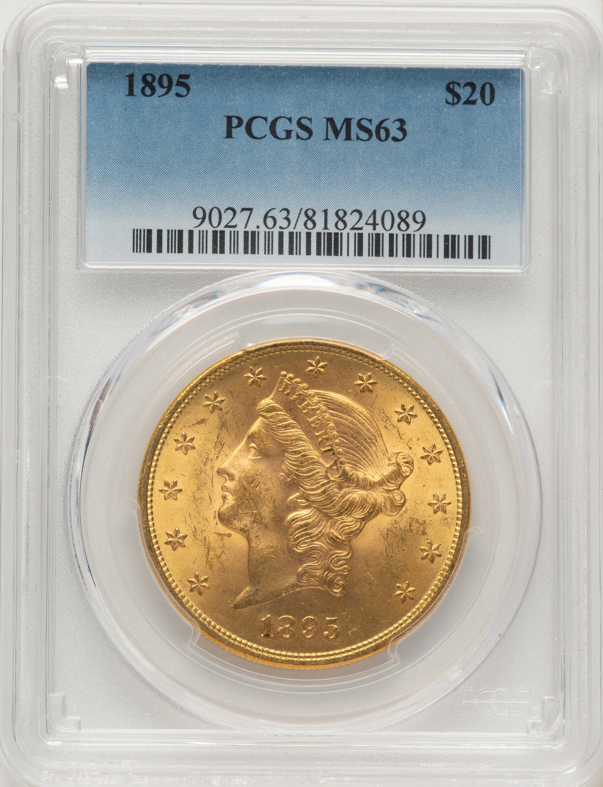 1895 $20 Blue Gradient Liberty Double Eagle PCGS MS63