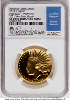 2019-W G$100 American Liberty High Relief Enhanced 2021 West Point Mint Hoard Donna Weaver NGC MS70