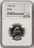 1938 25C Proof Washington Quarter NGC PR67