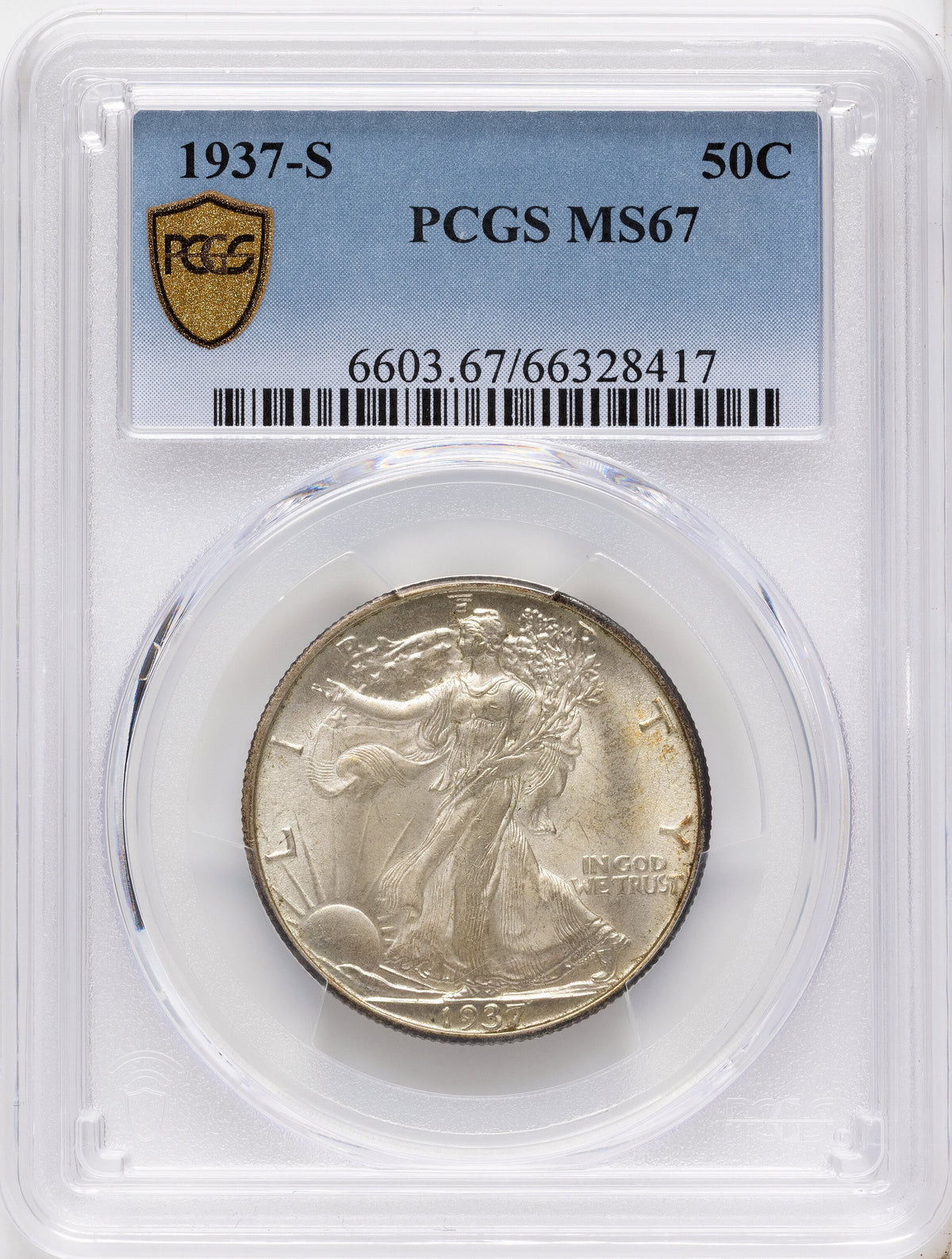 1937-S 50C Walking Liberty Half Dollar PCGS MS67