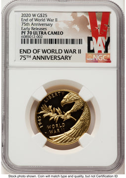 2020-W 1/2 oz Proof Gold End of World War II 75th Anniversary ER V-Day Label NGC PF70