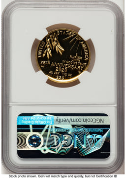 2020-W 1/2 oz Proof Gold End of World War II 75th Anniversary ER V-Day Label NGC PF70