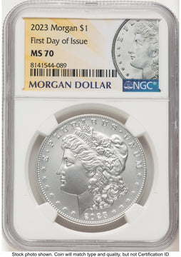 2023 6 Coin Morgan & Peace Dollar Set MS/PR/REV FDI Morgan/Peace Label NGC PF70