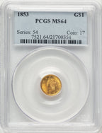 1853 G$1 Gold Dollar PCGS MS64