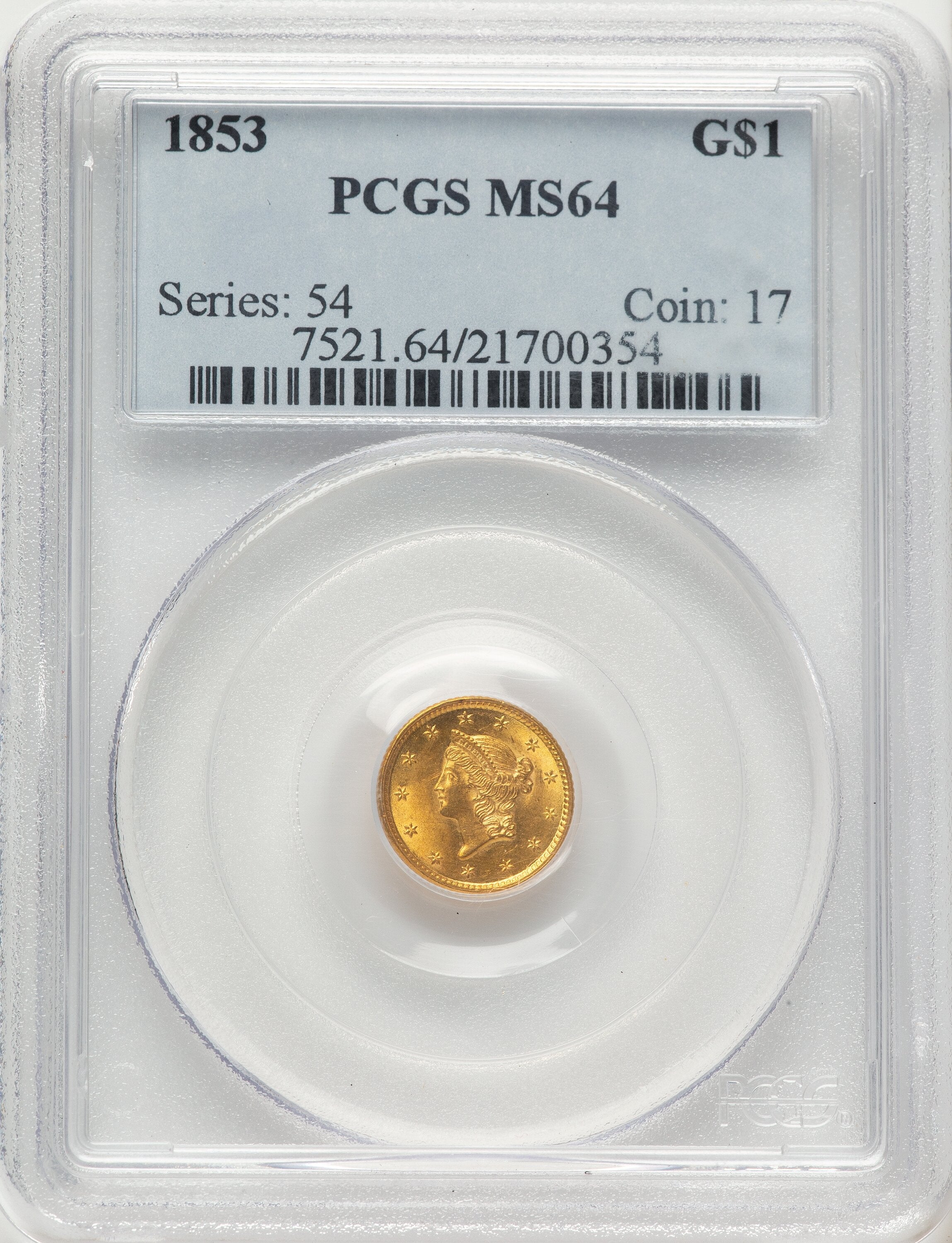 1853 G$1 Gold Dollar PCGS MS64