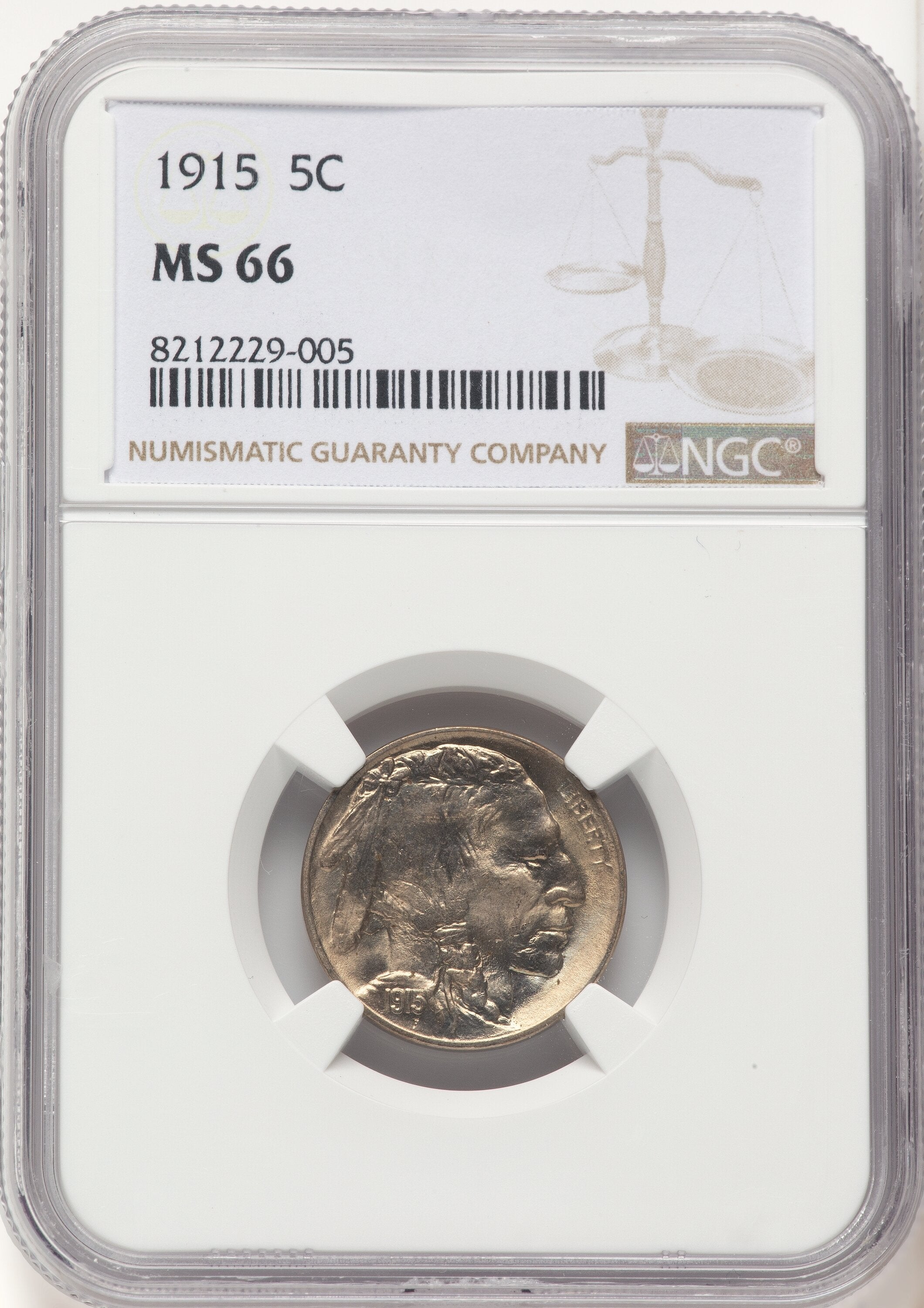 1915 5C Buffalo Nickel NGC MS66