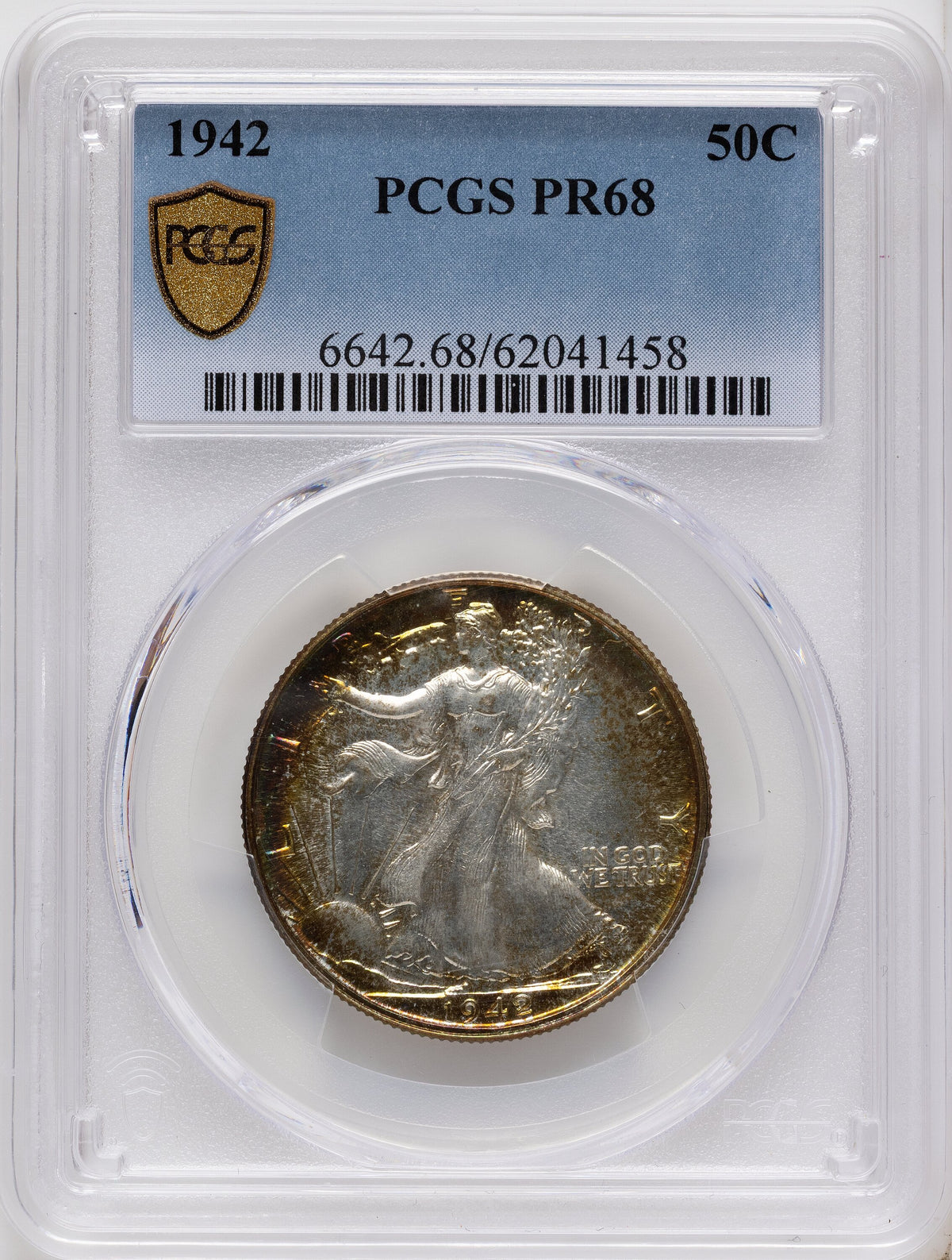1942 50C Proof Walking Liberty Half Dollar PCGS PR68