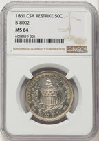 1861 50C Restrike Brown Label Confederate States of America NGC MS64