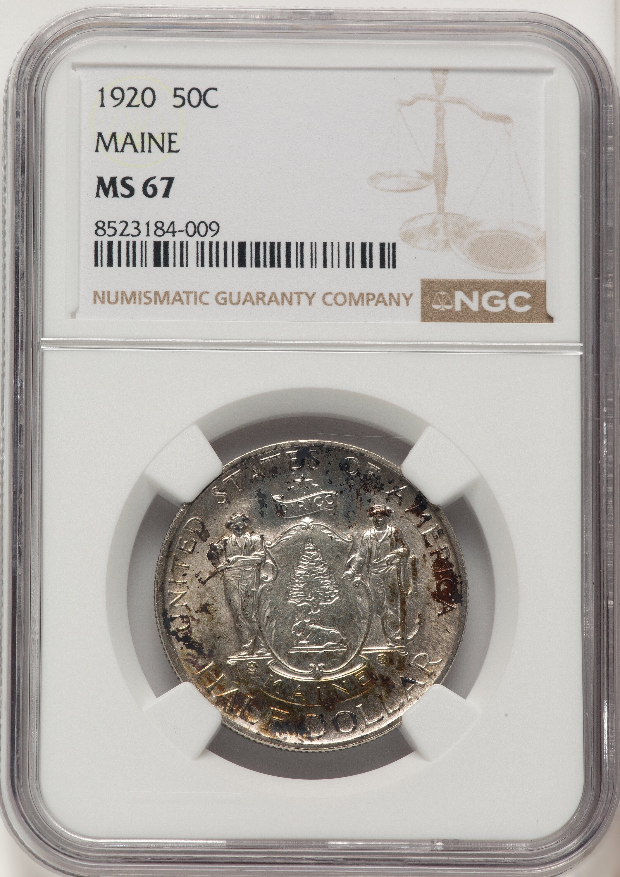 1920 50C Maine Brown Label Commemorative Silver NGC MS67