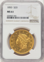 1850 $20 Liberty Double Eagle NGC MS61