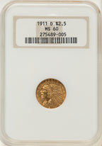 1911-D $2.50 Indian Quarter Eagle NGC MS60
