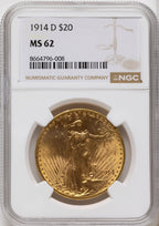 1914-D $20 Saint-Gaudens Double Eagle NGC MS62