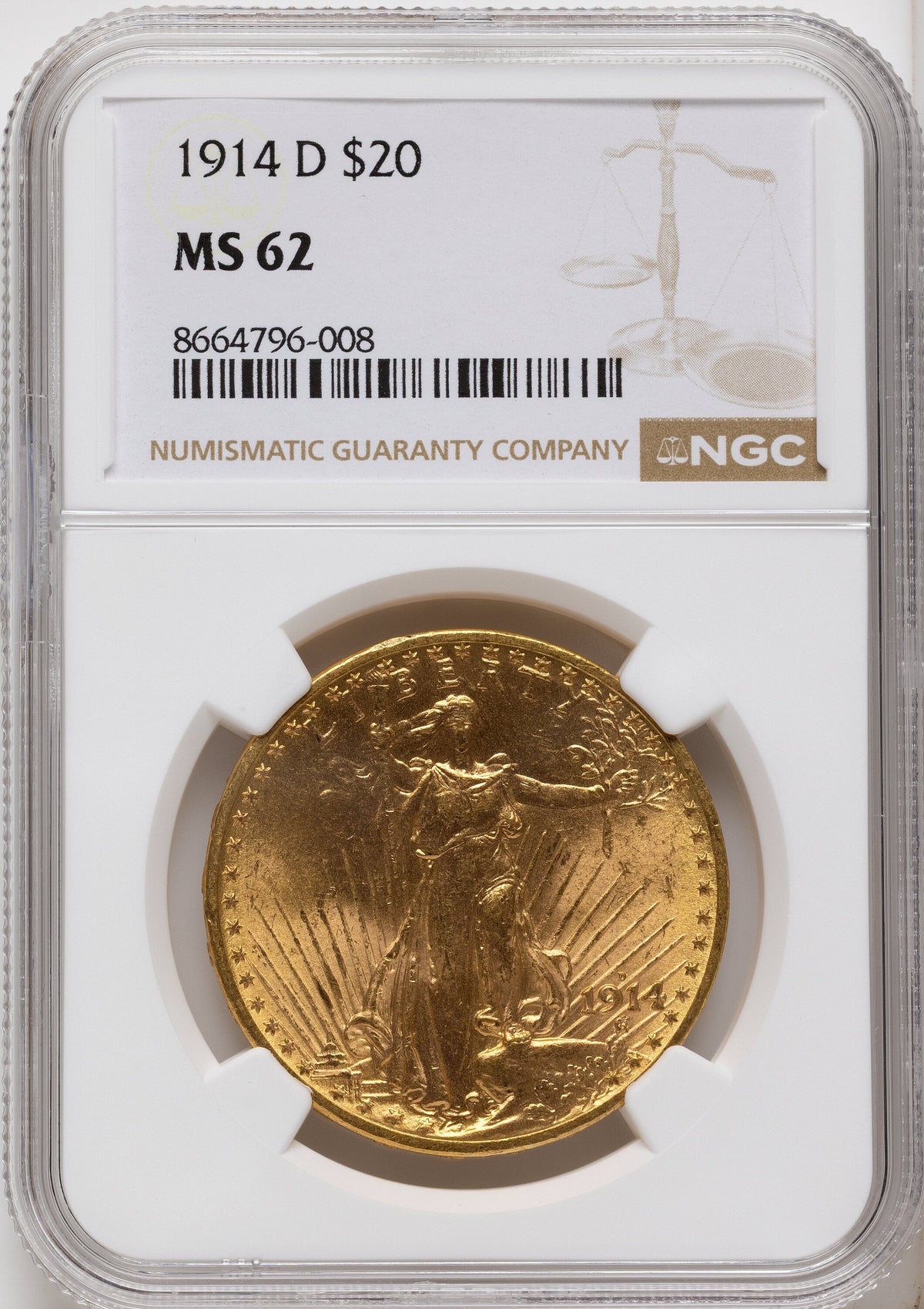 1914-D $20 Saint-Gaudens Double Eagle NGC MS62