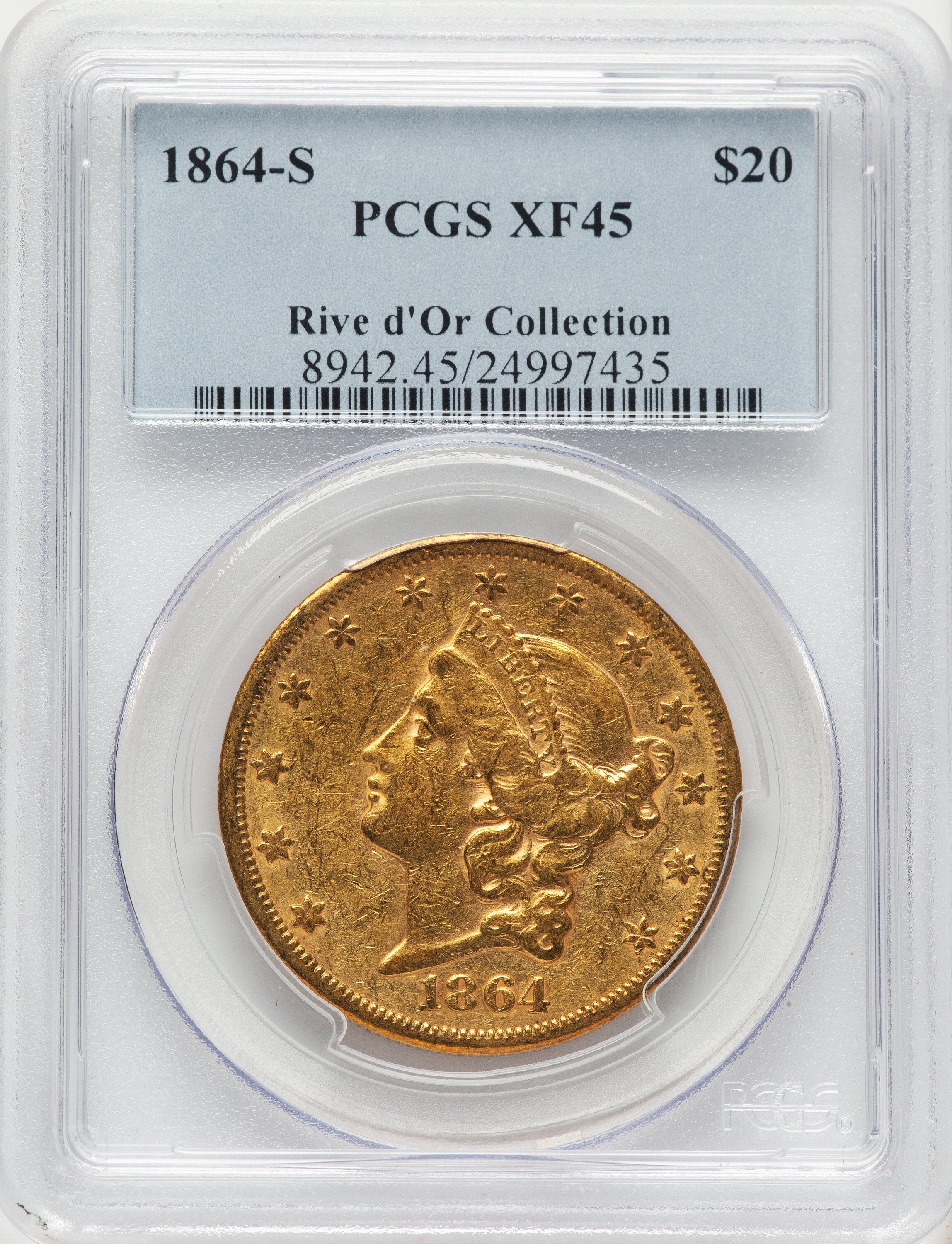 1864-S $20 Liberty Double Eagle PCGS XF45