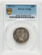1913-S 25C Barber Quarter PCGS VG8