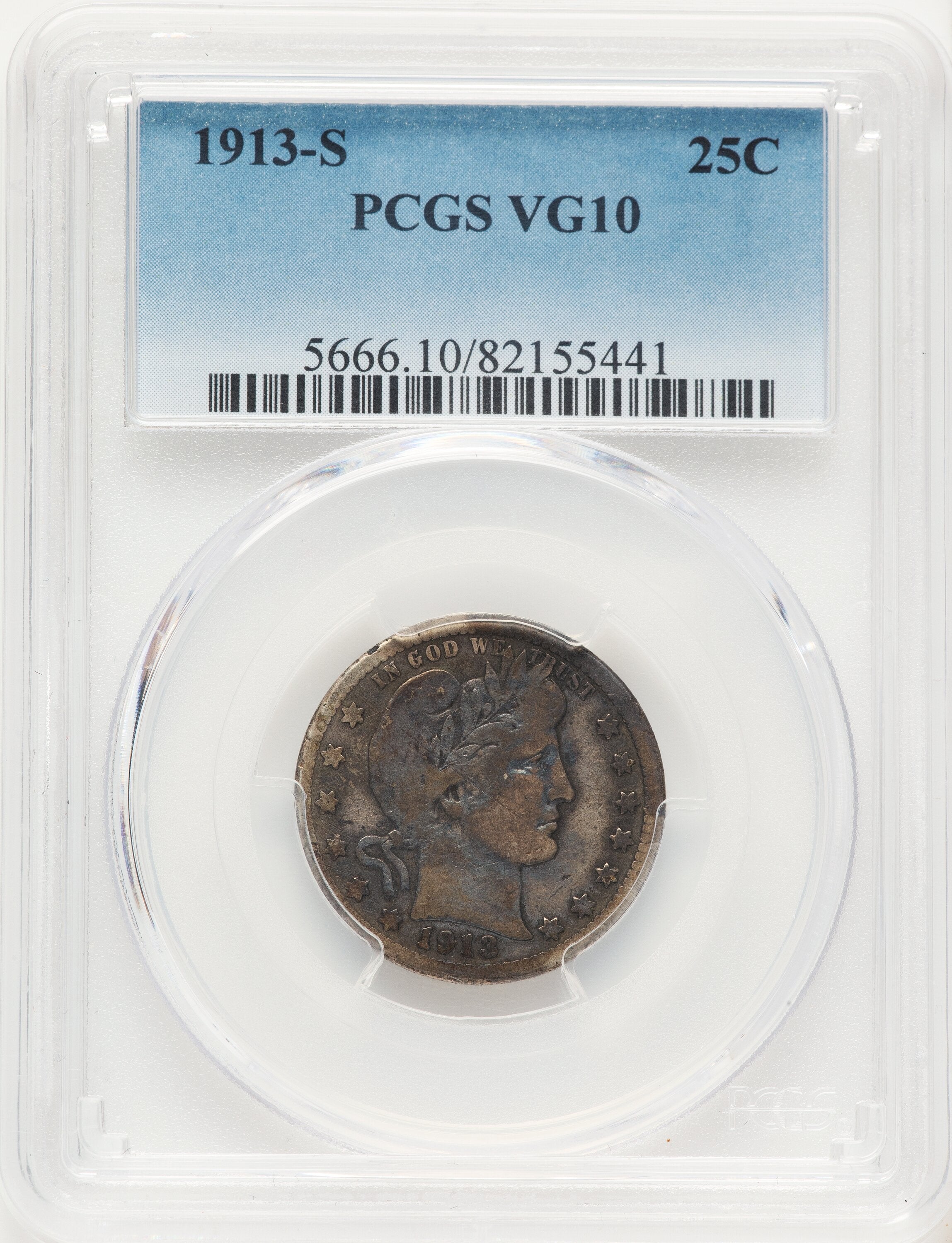1913-S 25C Barber Quarter PCGS VG10