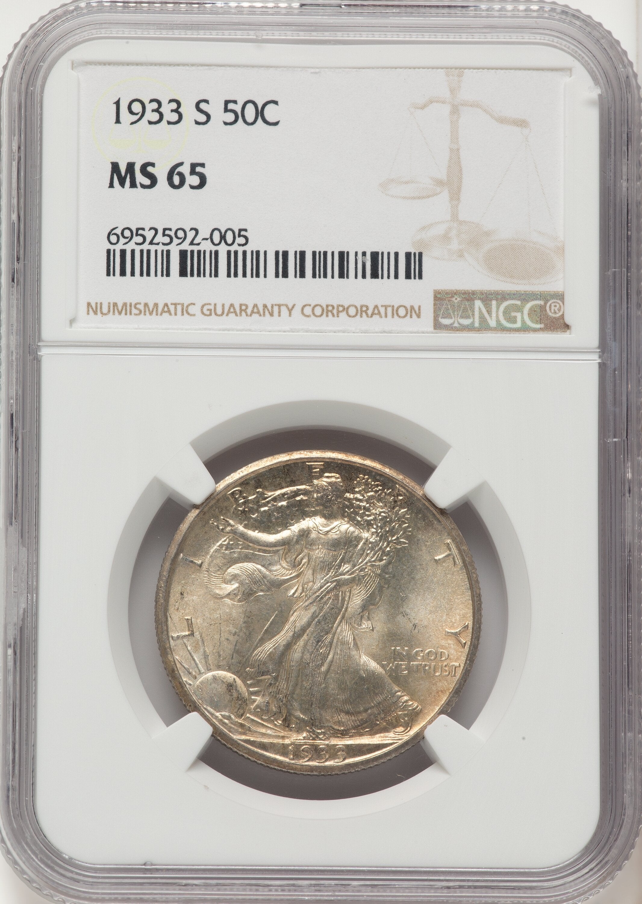 1933-S 50C Walking Liberty Half Dollar NGC MS65