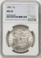 1892 Morgan Dollar NGC MS65
