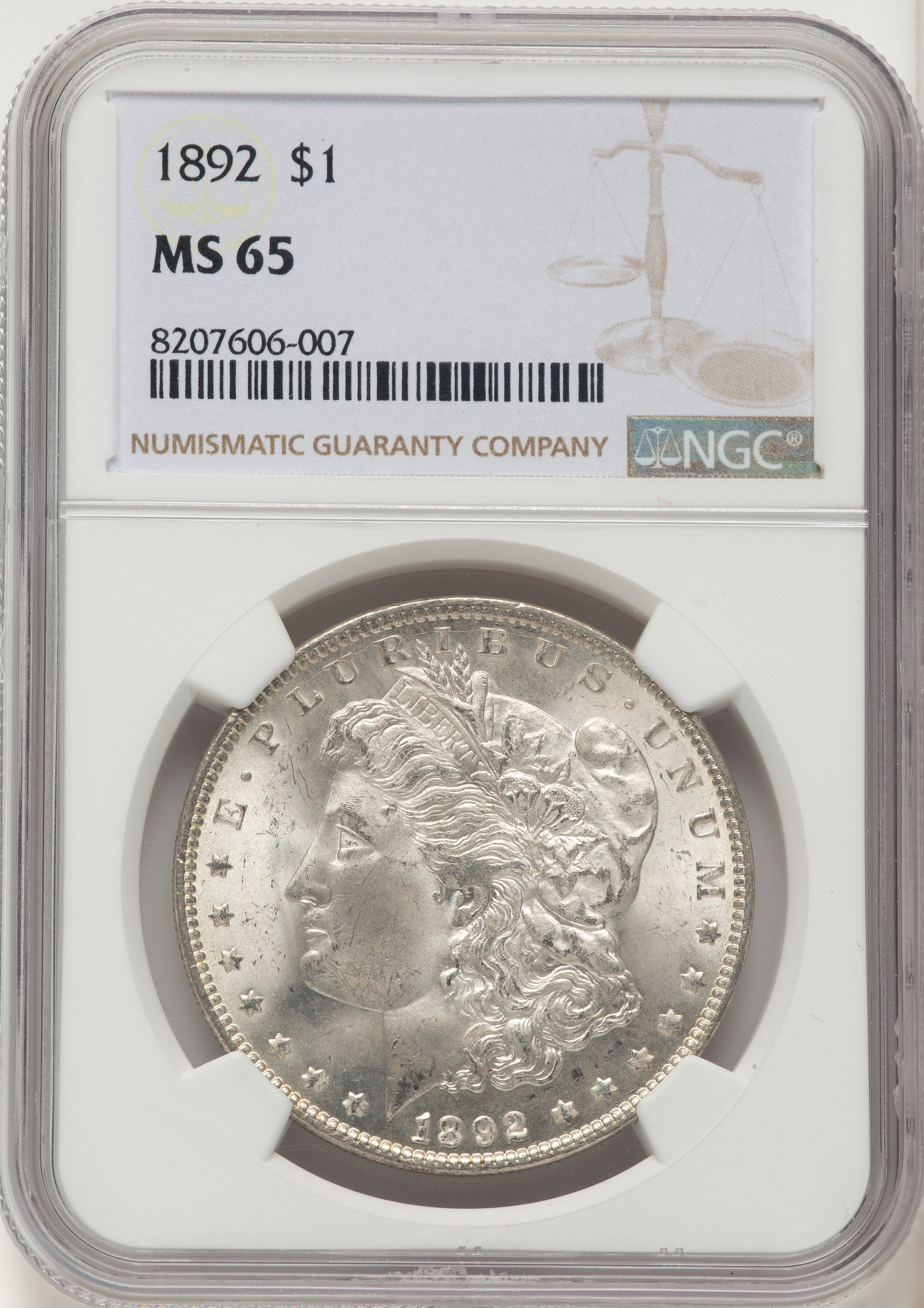 1892 Morgan Dollar NGC MS65
