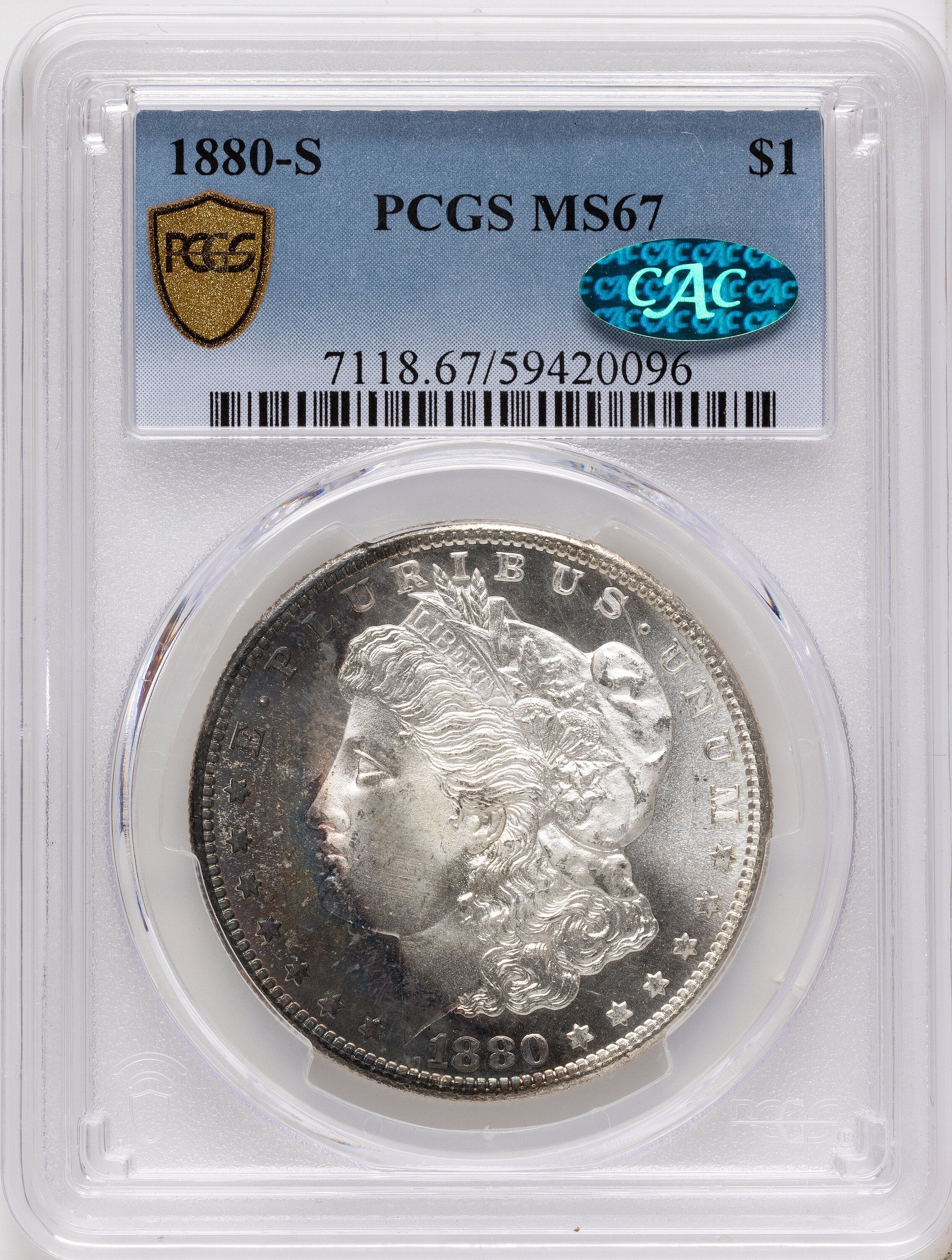 1880-S CAC Morgan Dollar PCGS MS67