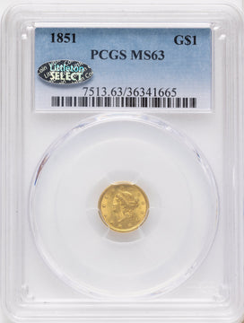 1851 G$1 Gold Dollar PCGS MS63