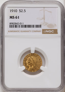 1910 $2.50 Indian Quarter Eagle NGC MS61