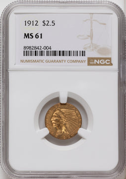 1912 $2.50 Indian Quarter Eagle NGC MS61