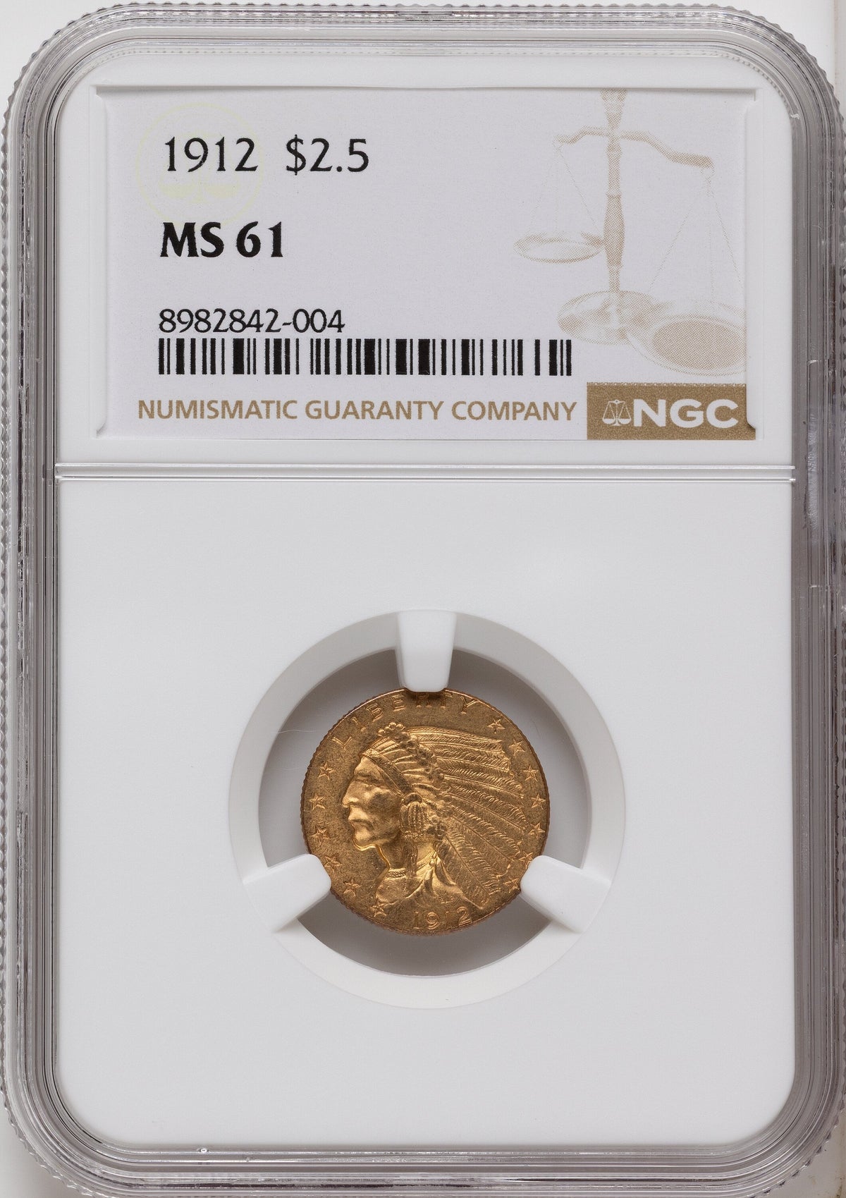 1912 $2.50 Indian Quarter Eagle NGC MS61
