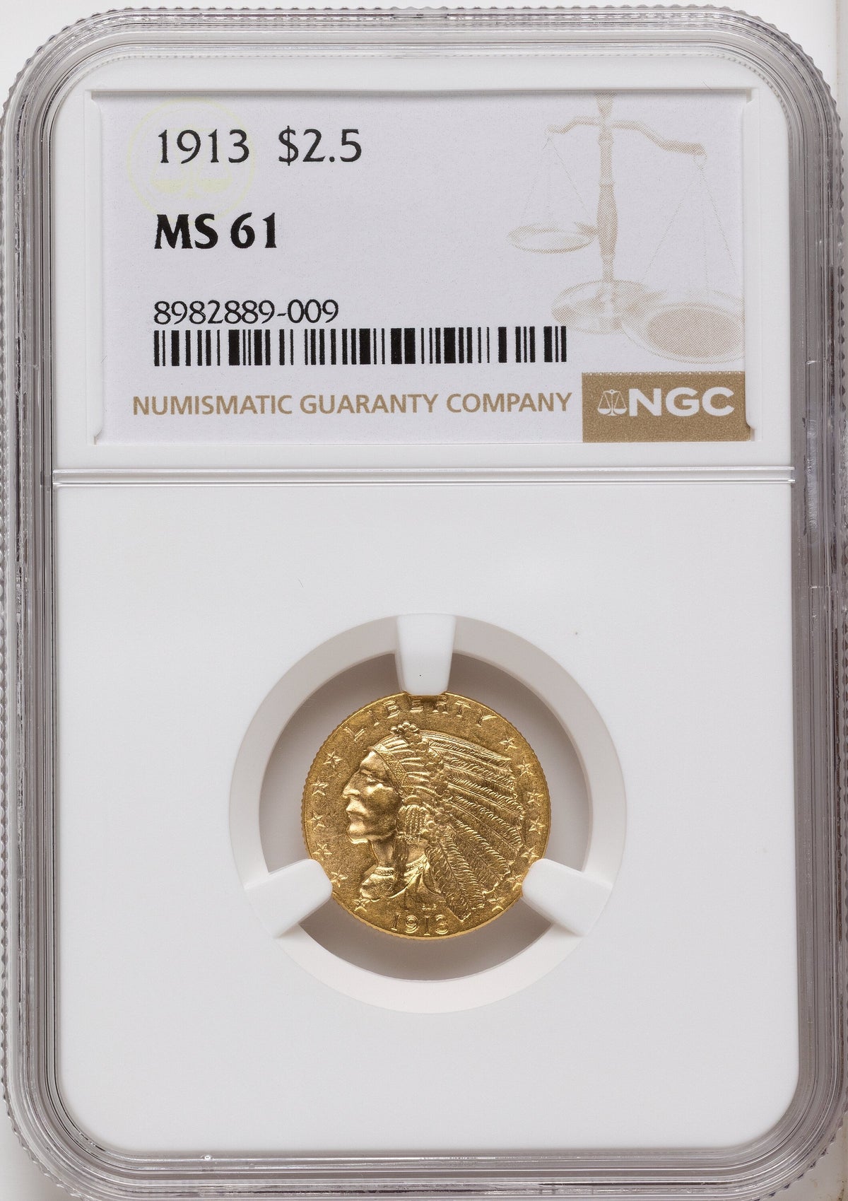 1913 $2.50 Indian Quarter Eagle NGC MS61
