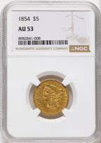 1854 $5 Liberty Half Eagle NGC AU53