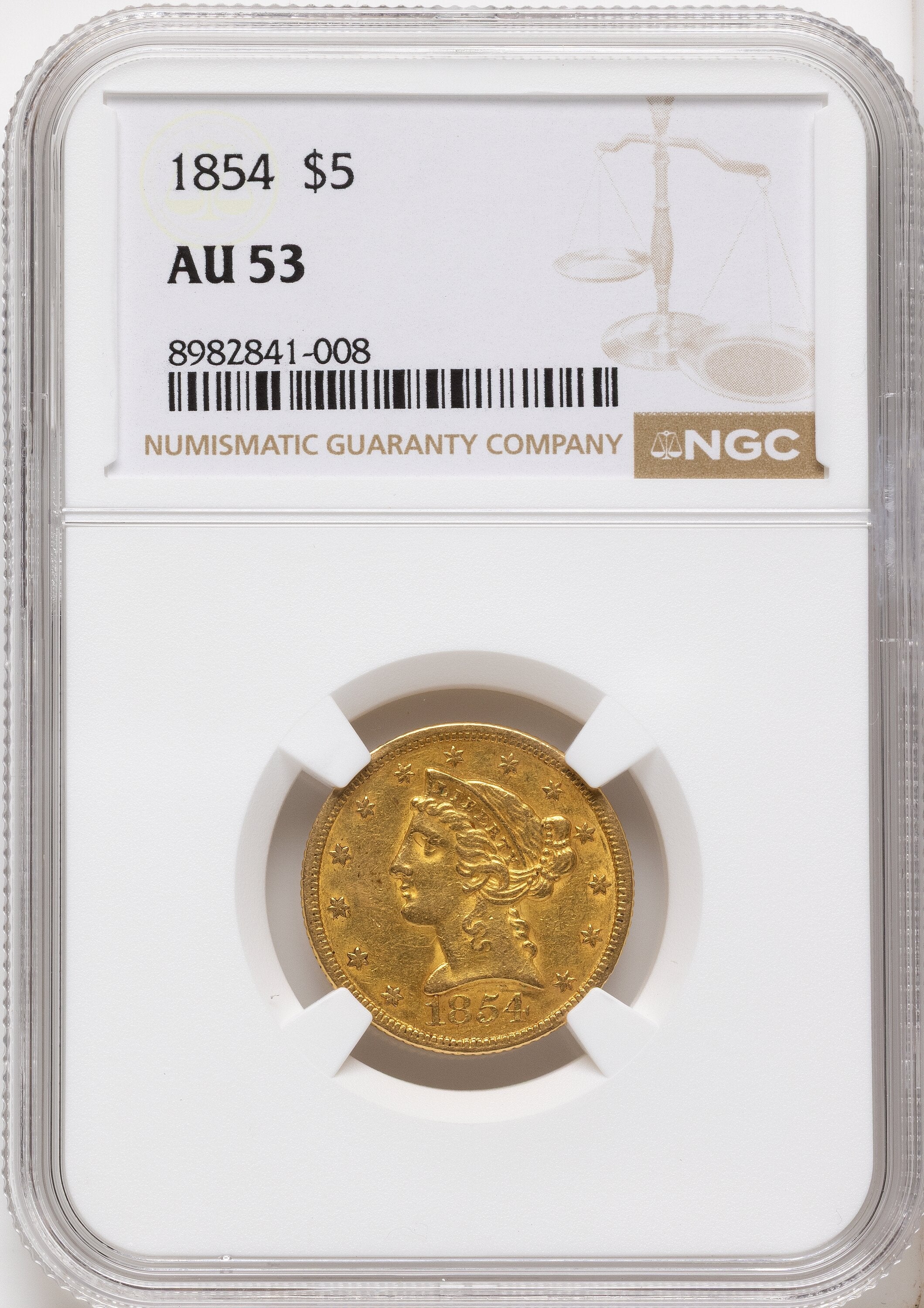 1854 $5 Liberty Half Eagle NGC AU53
