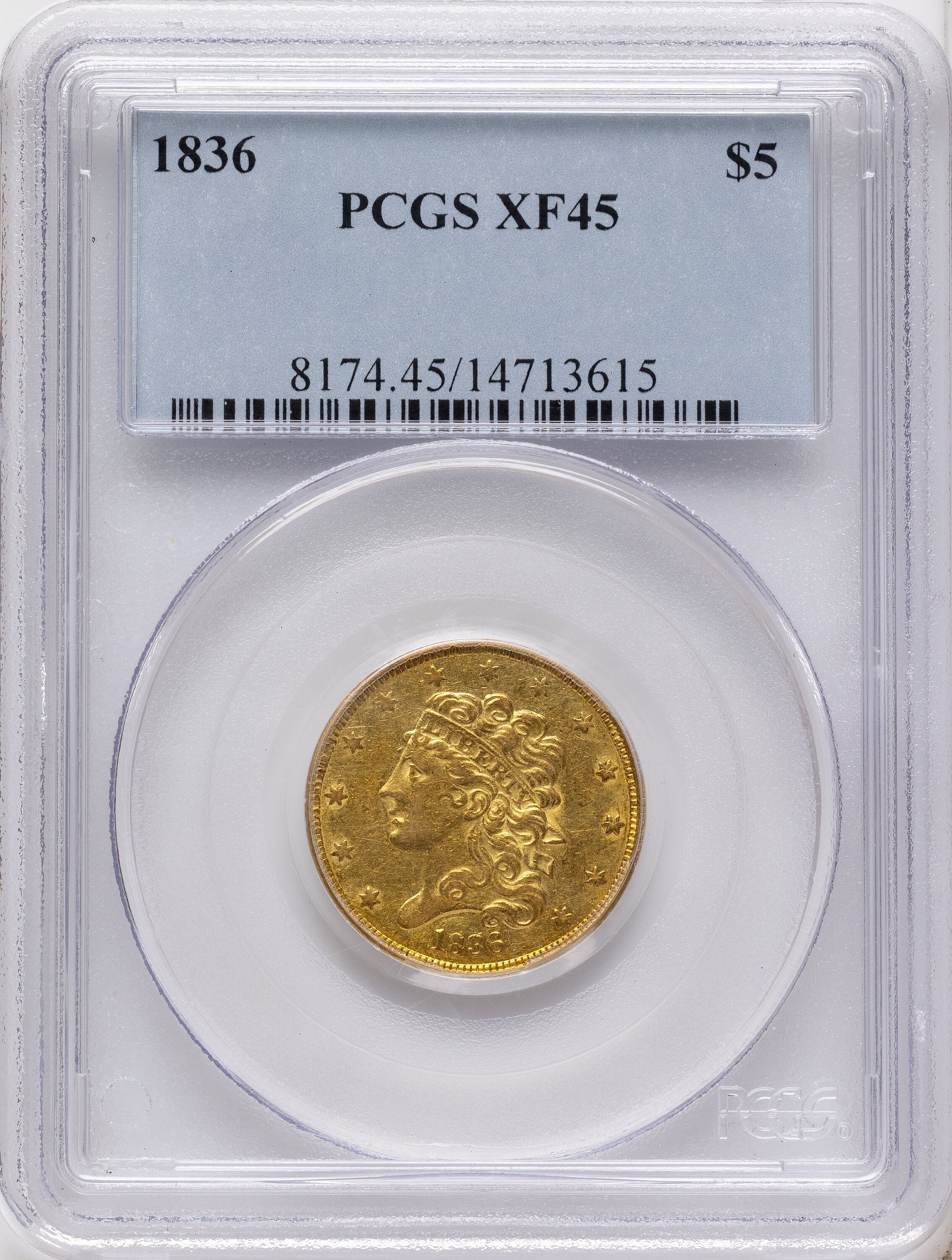 1836 $5 Classic Half Eagle PCGS XF45