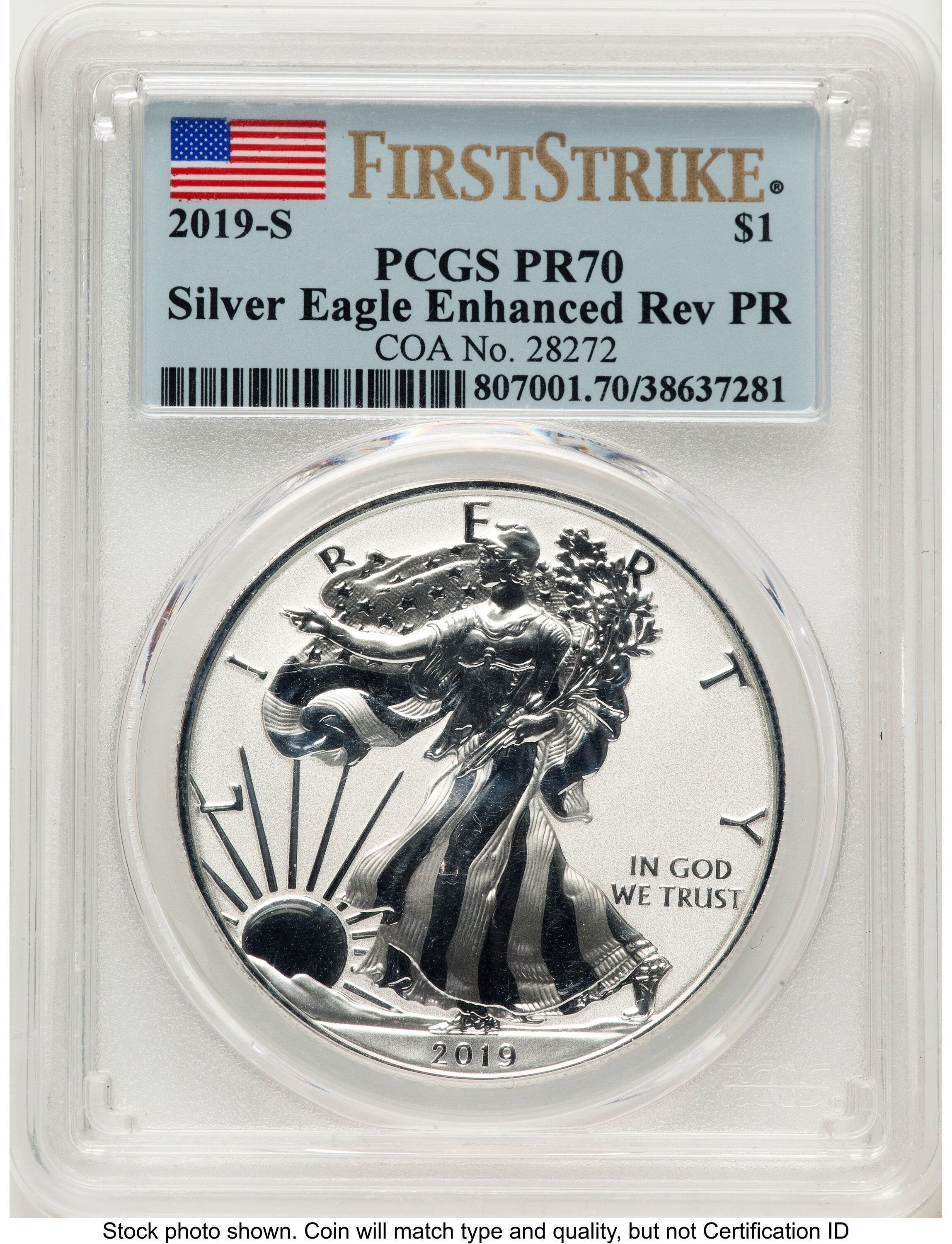 2019-S Enhanced Reverse Proof Silver Eagle 1 oz FS Flag PCGS PR70