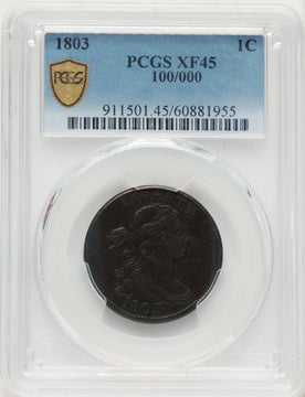 1803 1C 100/000 BN Large Cent PCGS XF45