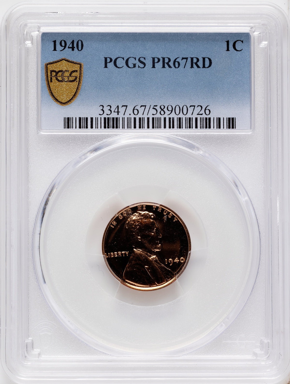 1940 1C RD Proof Lincoln Cent PCGS PR67