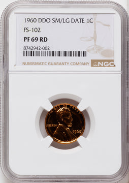 1960 1C Sm/Lg Date RD Proof Lincoln Cent NGC PR69