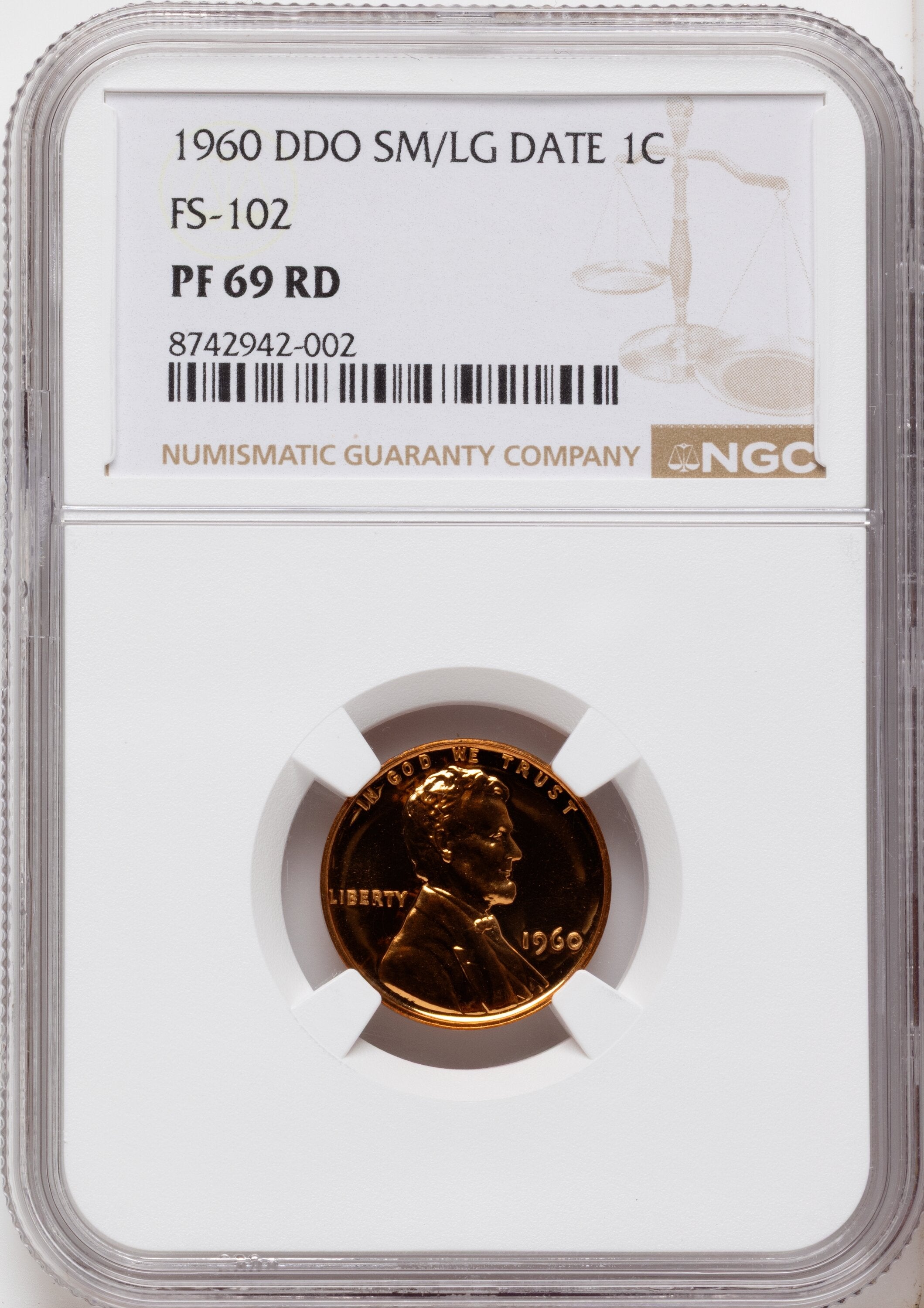 1960 1C Sm/Lg Date RD Proof Lincoln Cent NGC PR69